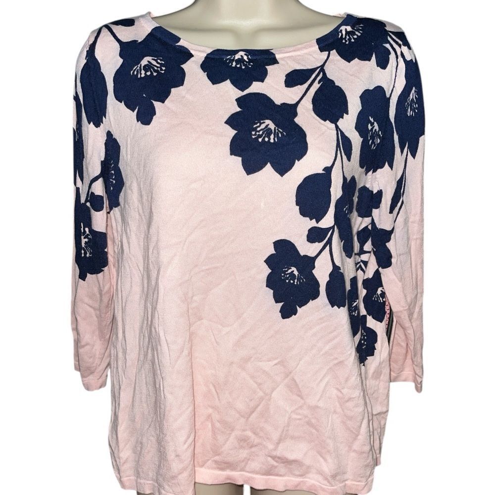 Talbots Super Soft light and comfortable Pink and Navy Floral Long Sleeve Top